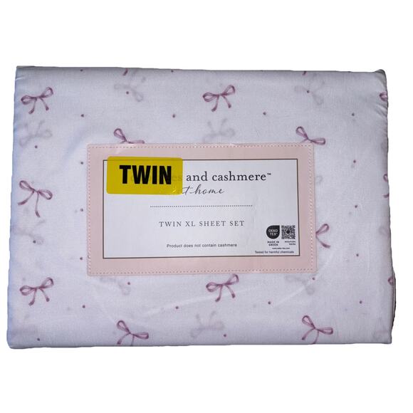 Cupcakes and Cashmere TWIN XL Dorm Pink Bow Ribbon Coquette 3pc. Sheet Set New!